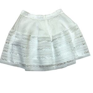 Sinequanone Paris White Mini Skirt Delicate Cut Out & Mesh Outr Layer Satin Line